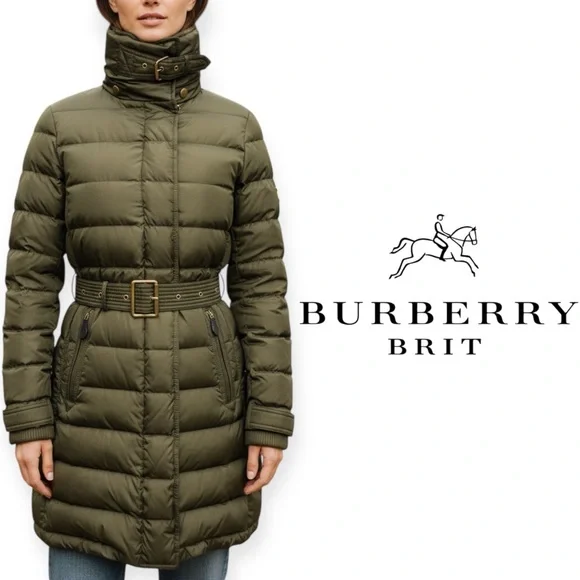 Burberry Brit quilted down puffer coat army green dark olive size Small - Picture 2 of 16